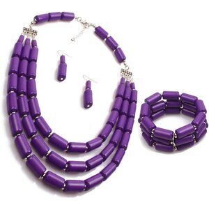 Luxurious Purple Beaded Necklace, Earrings & Bracelet Set - Perfect Gift Idea
